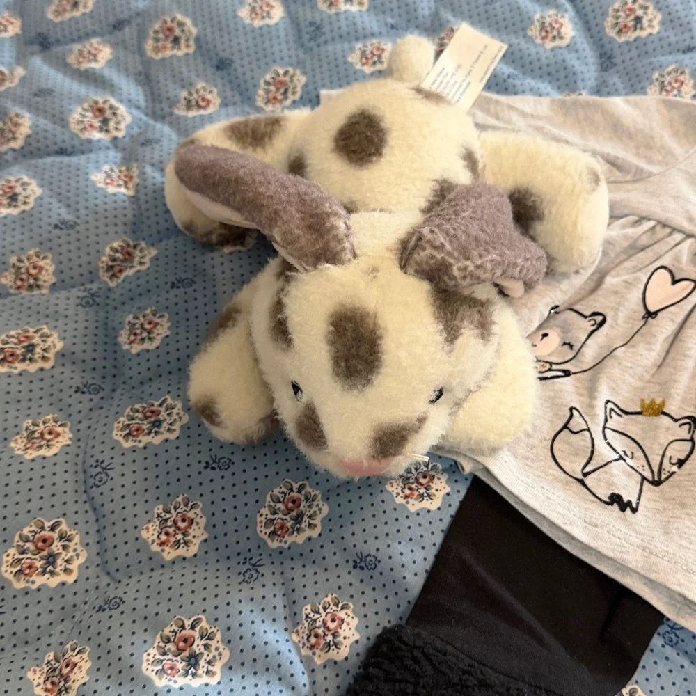 Gray top with bunnies and black bottom Set and Stuffed Bunny  0-3mo NWT